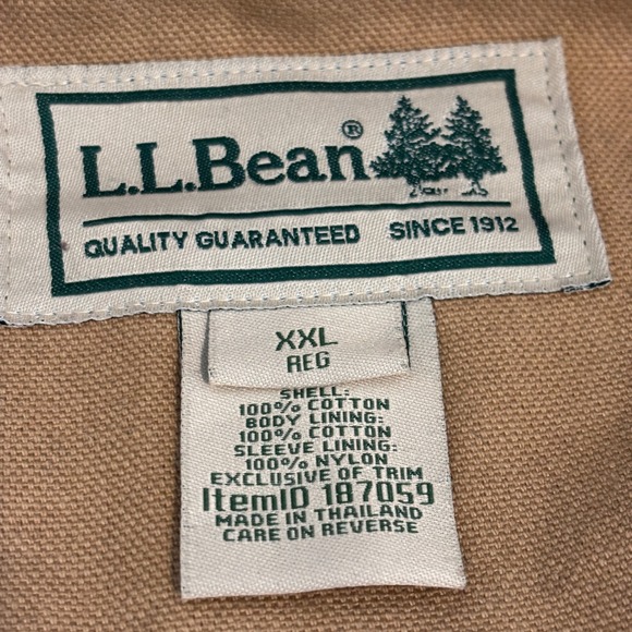 LL Bean Field Barn Coat Jacket Mens 2XL Tan Cotton Canvas Red Plaid Lining - Picture 2 of 12